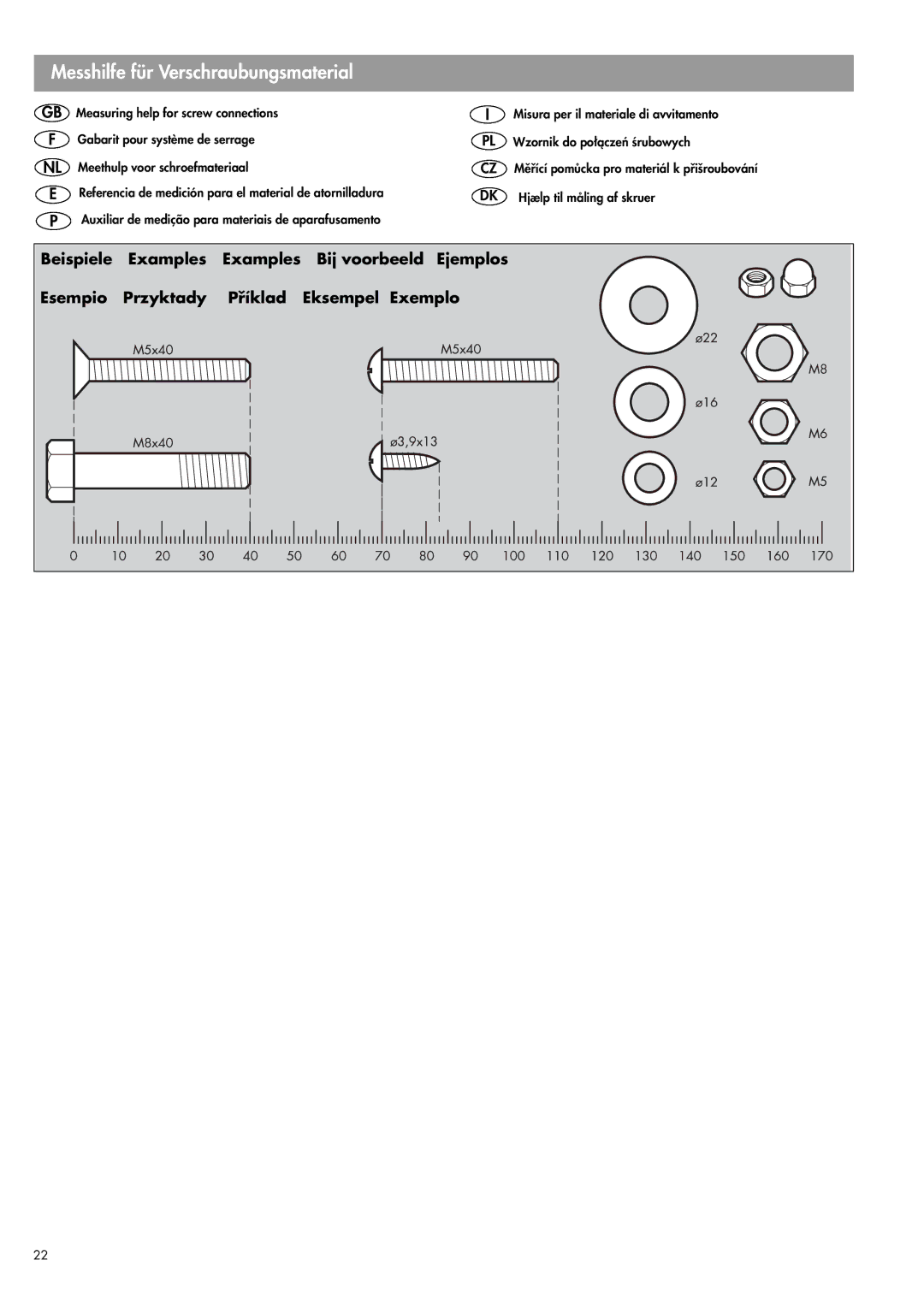 Kettler EX3 manual Messhilfe für Verschraubungsmaterial 