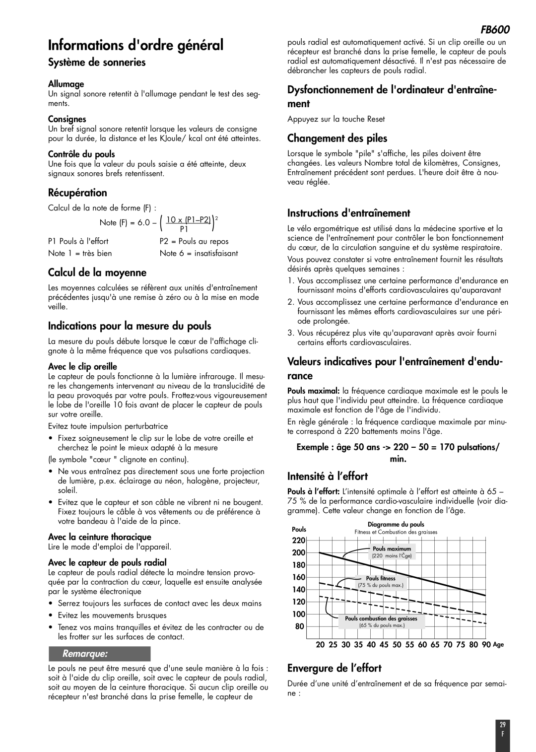 Kettler FB600 manual Informations dordre général 