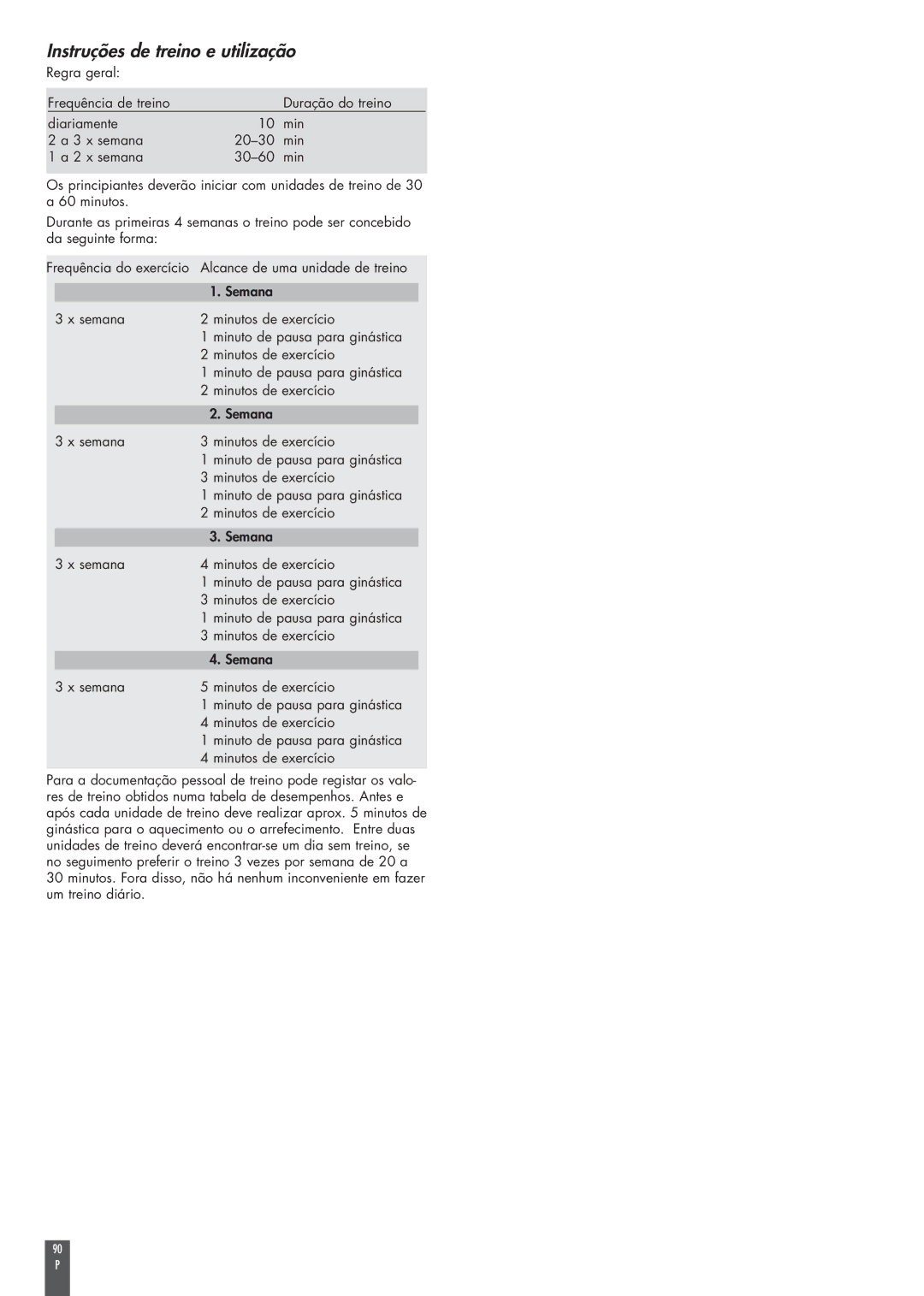 Kettler FB600 manual Instruções de treino e utilização 