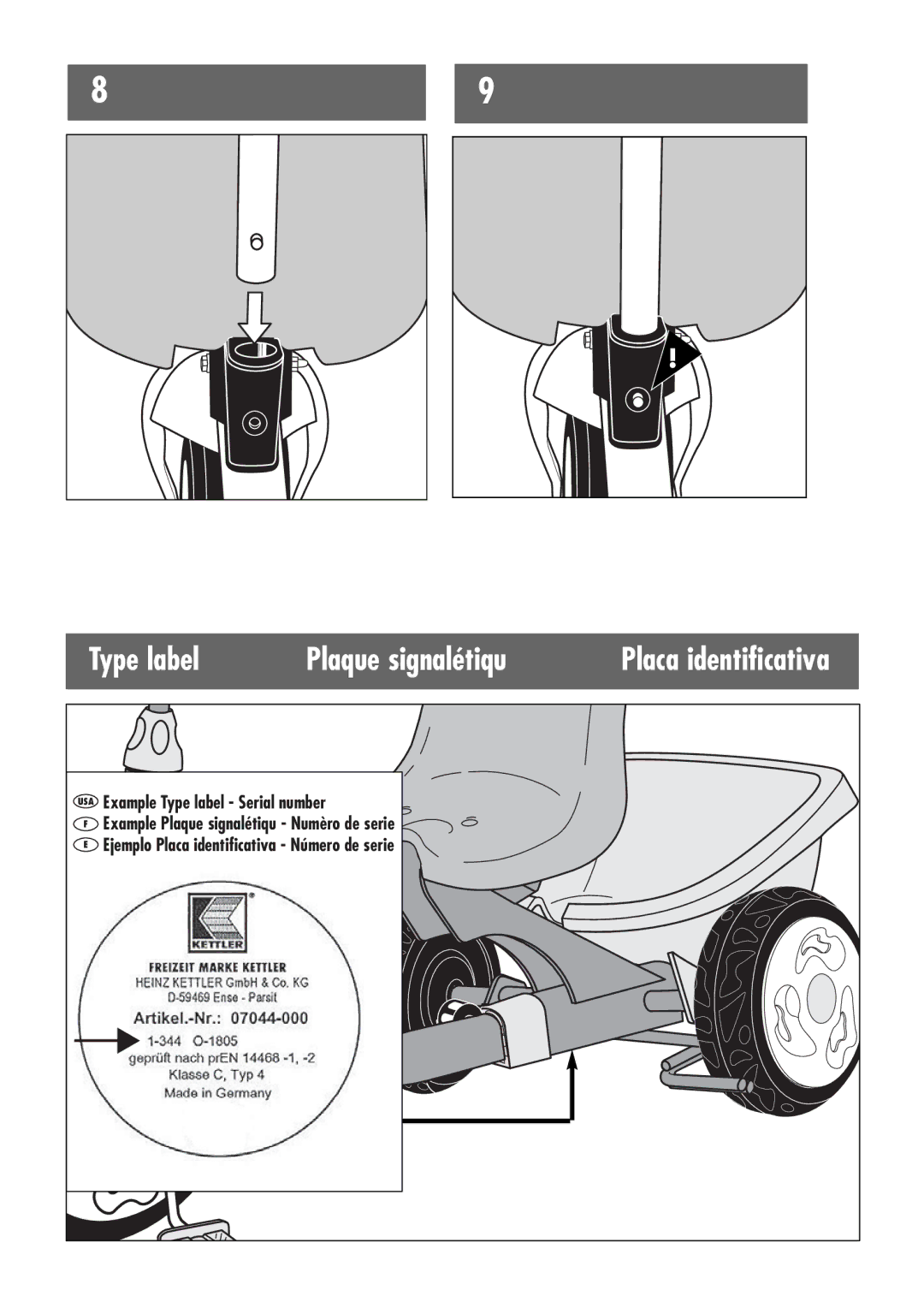 Kettler HP 405, HP 355 manual Type label Plaque signalétiqu, Placa identificativa 