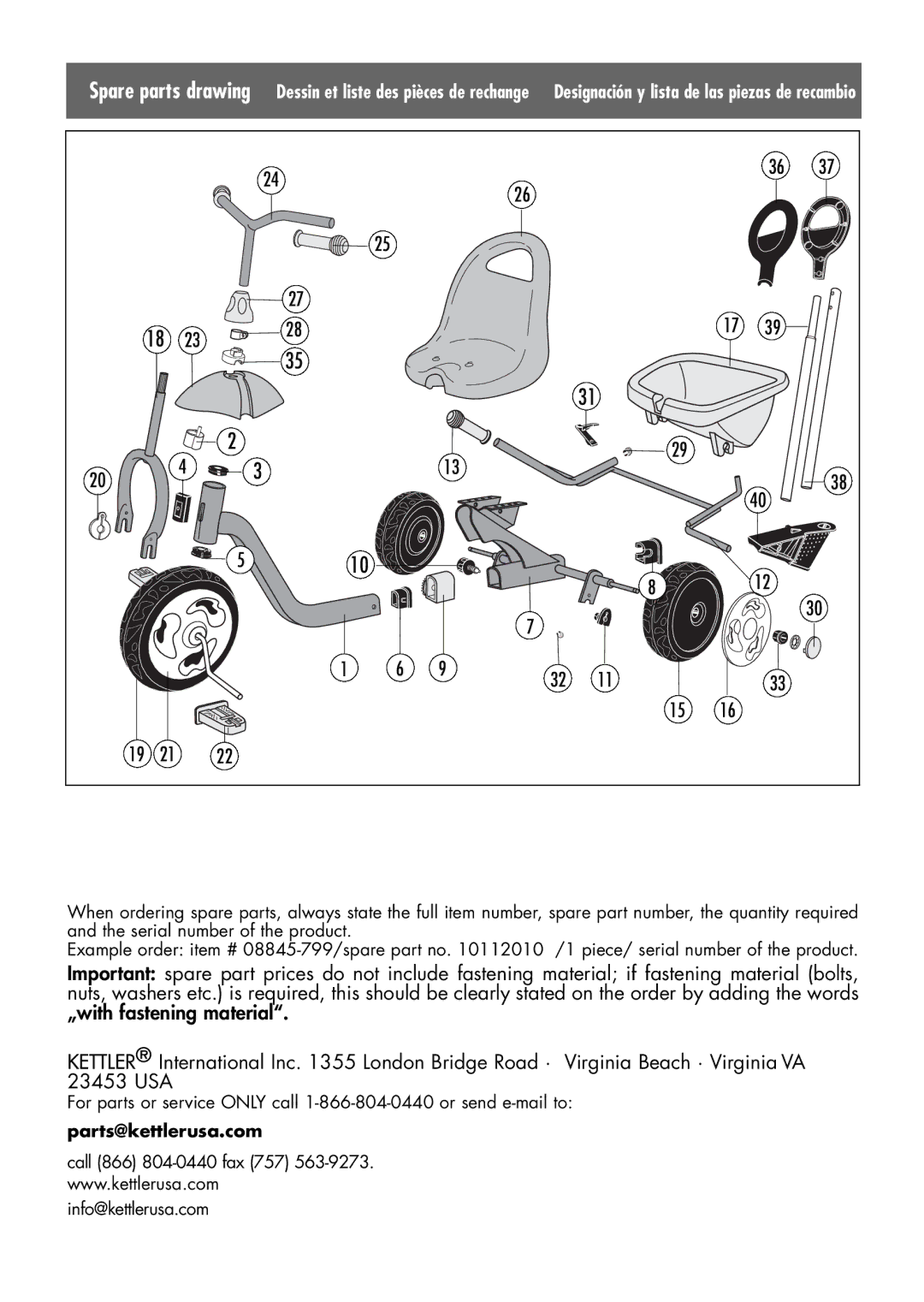 Kettler HP 405, HP 355 manual Parts@kettlerusa.com 