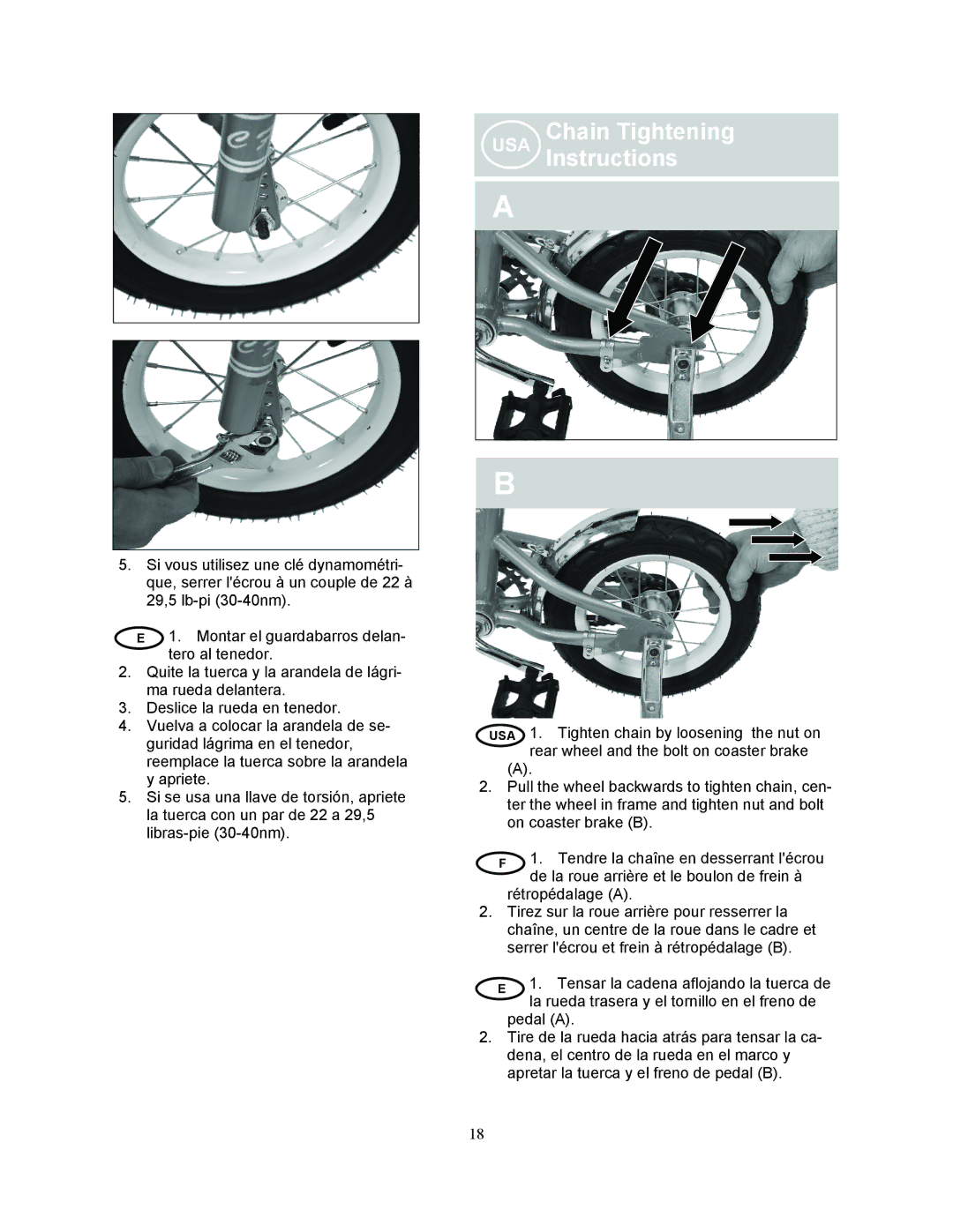 Kettler KC112-600, KC112-500 manual USA Chain Tightening Instructions 