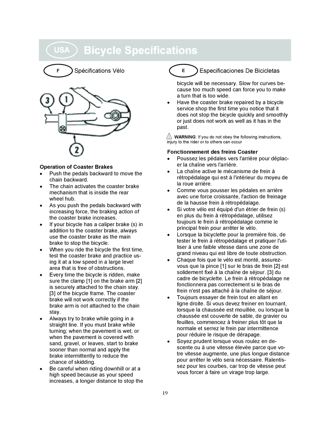 Kettler KC112-500, KC112-600 manual Bicycle Specifications, Spécifications Vélo Especificaciones De Bicicletas 