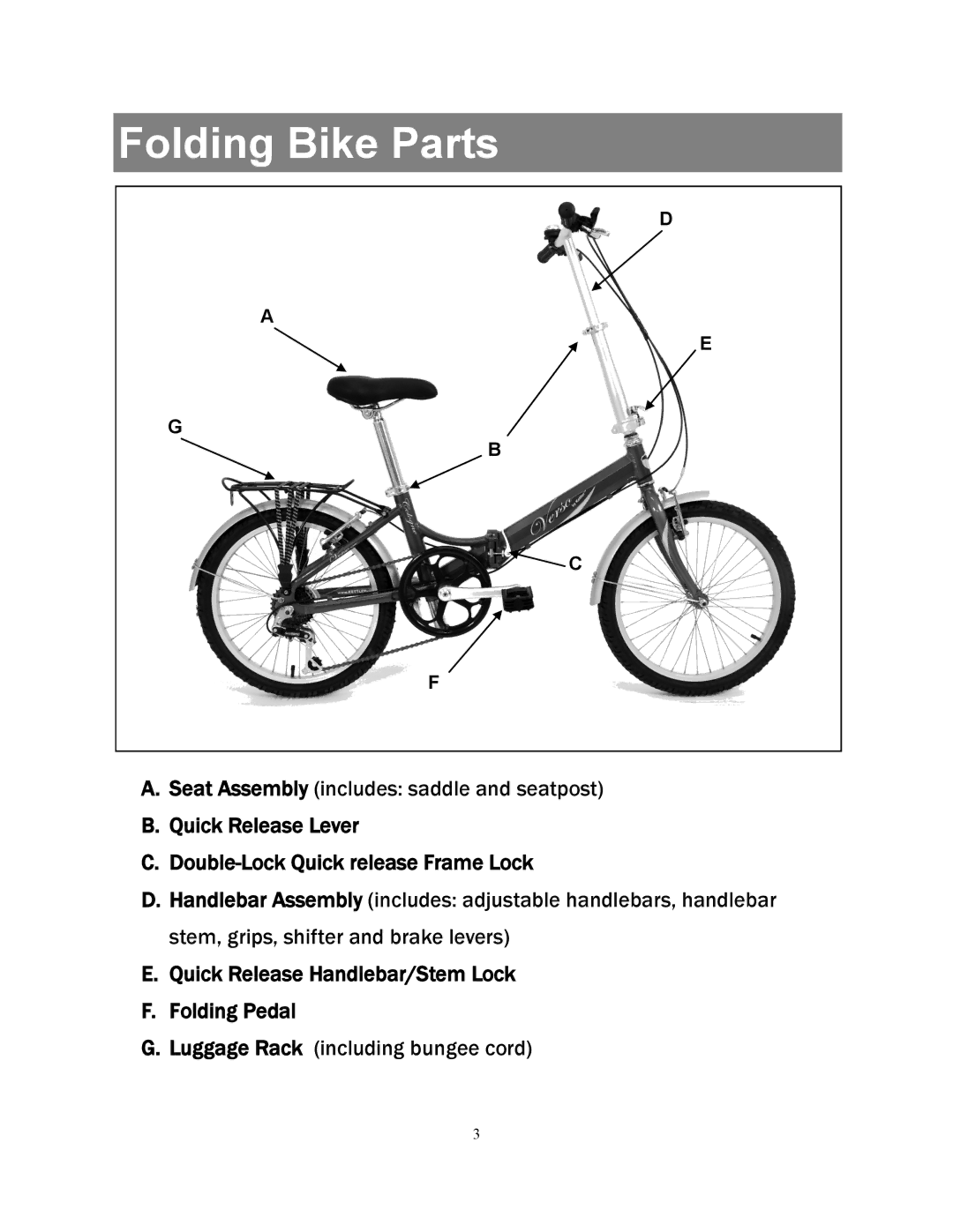 Kettler KT499-200, KT499-400 manual Folding Bike Parts, Quick Release Lever Double-Lock Quick release Frame Lock 