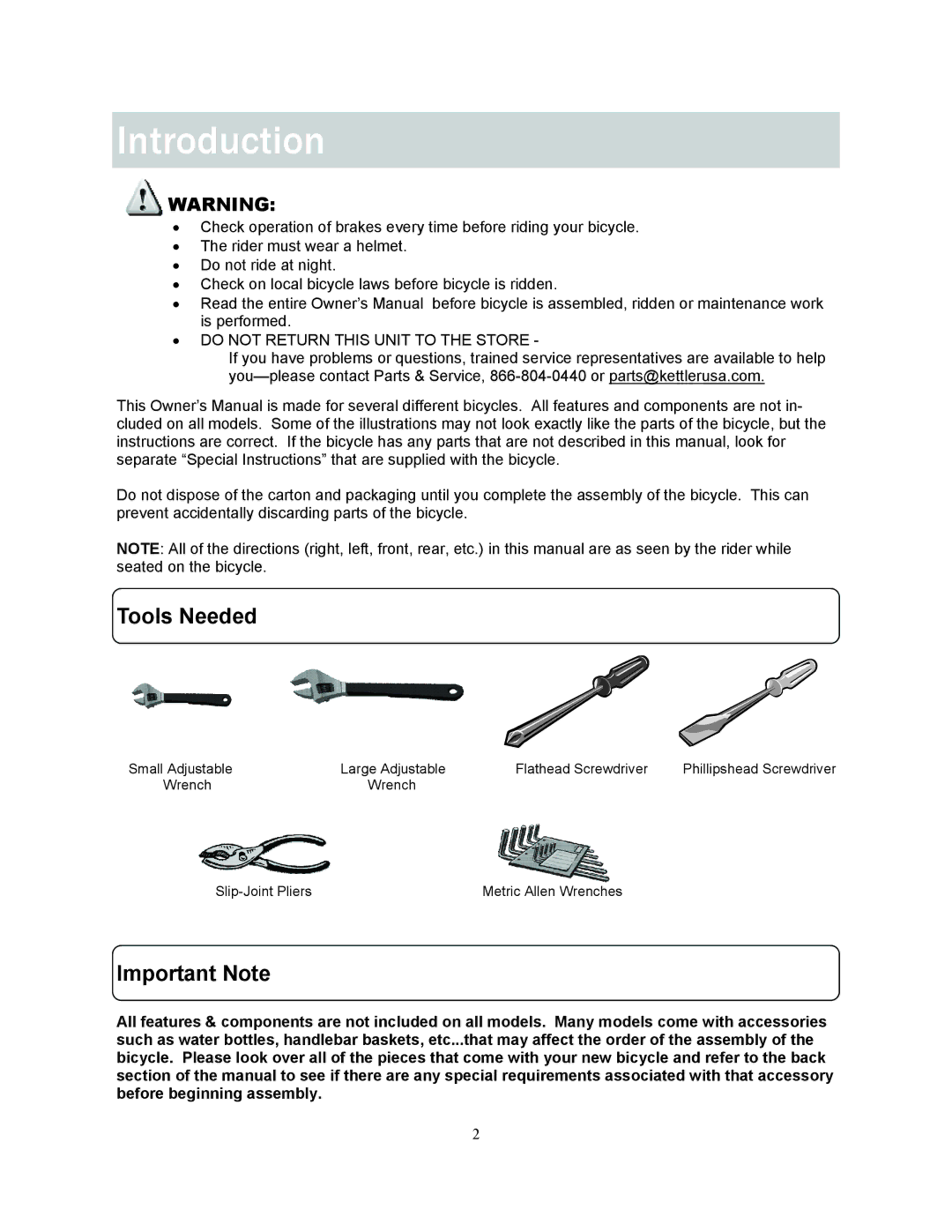 Kettler KT902-189, KT902-181 manual Introduction, Do not Return this Unit to the Store 