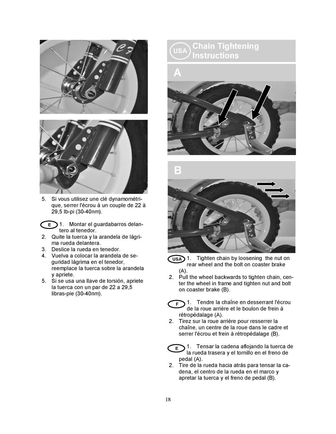 Kettler KT903-383, KT902-182 manual Chain Tightening USA Instructions 