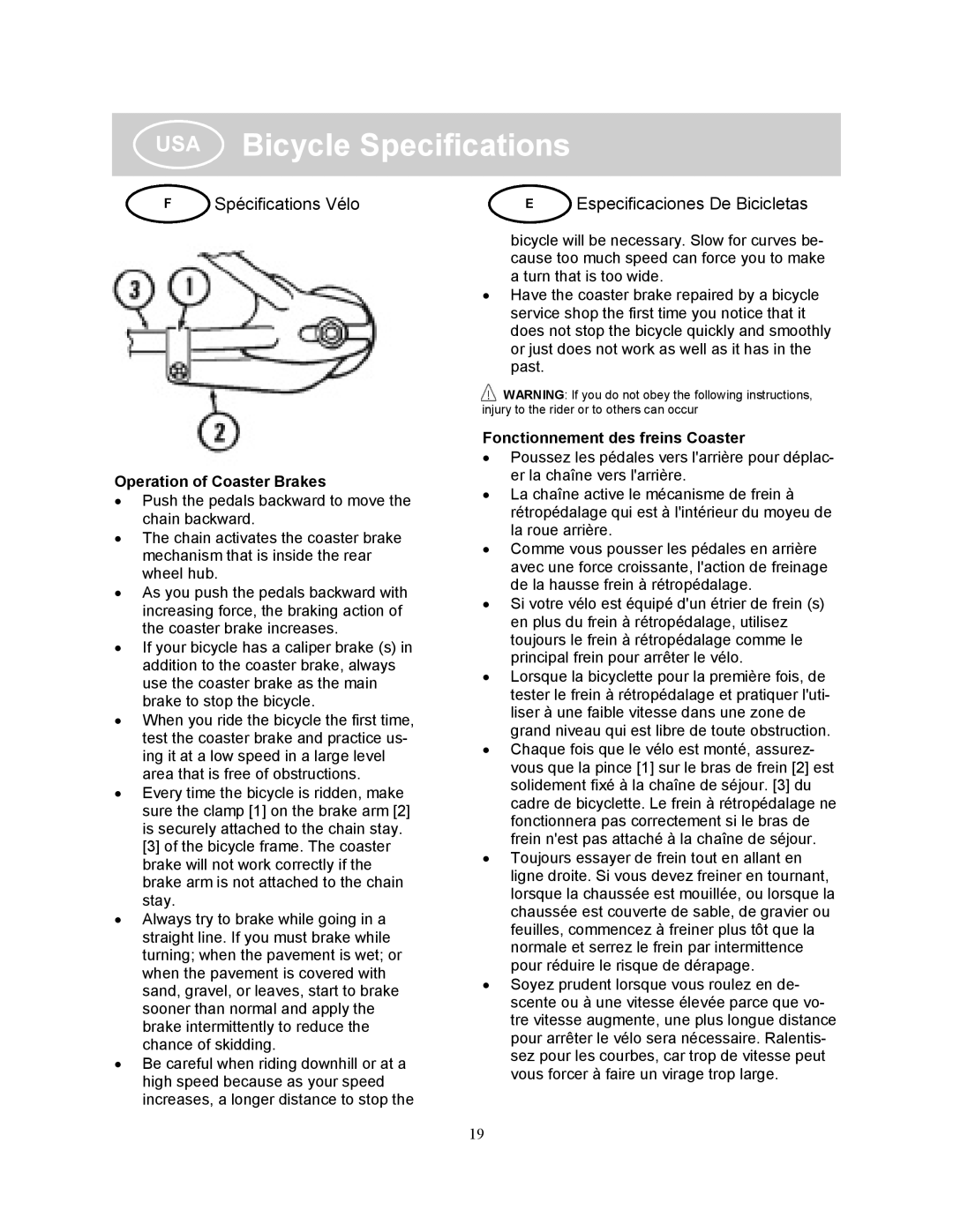 Kettler KT902-182, KT903-383 manual Bicycle Specifications, Spécifications Vélo Especificaciones De Bicicletas 