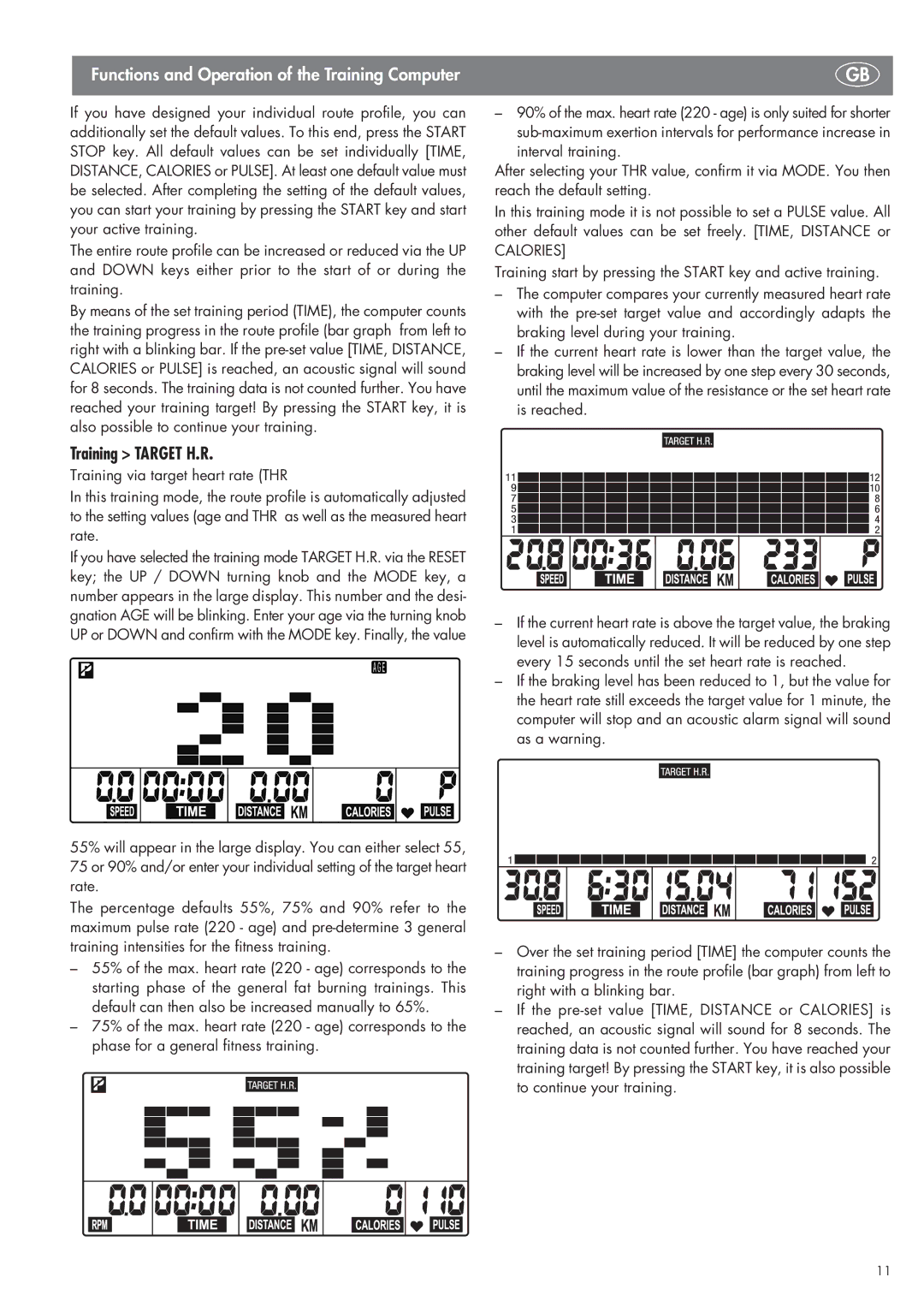 Kettler SM 2855 manual Calories 