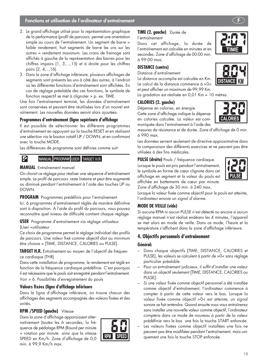 Kettler SM 2855 manual Objectifs personnels d’entraînement 