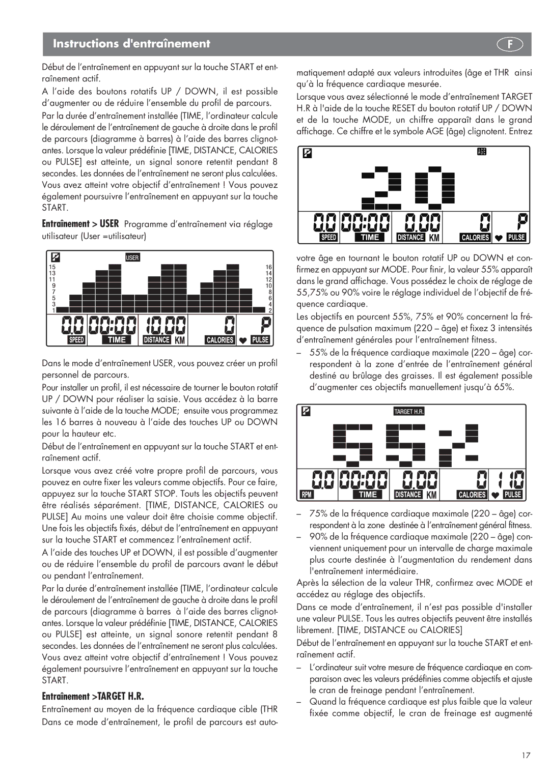 Kettler SM 2855 manual Instructions dentraînement, Entraînement Target H.R 