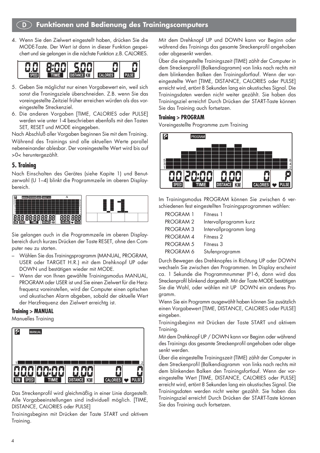 Kettler SM 2855 manual Training Manual, Training Program, Fitness, Stufenprogramm 