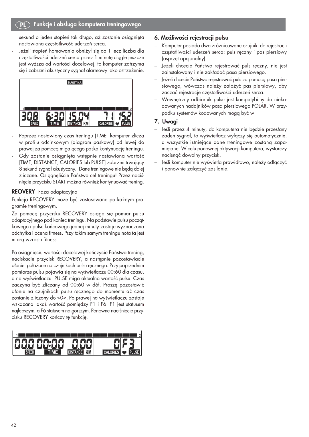 Kettler SM 2855 manual Możliwości rejestracji pulsu 