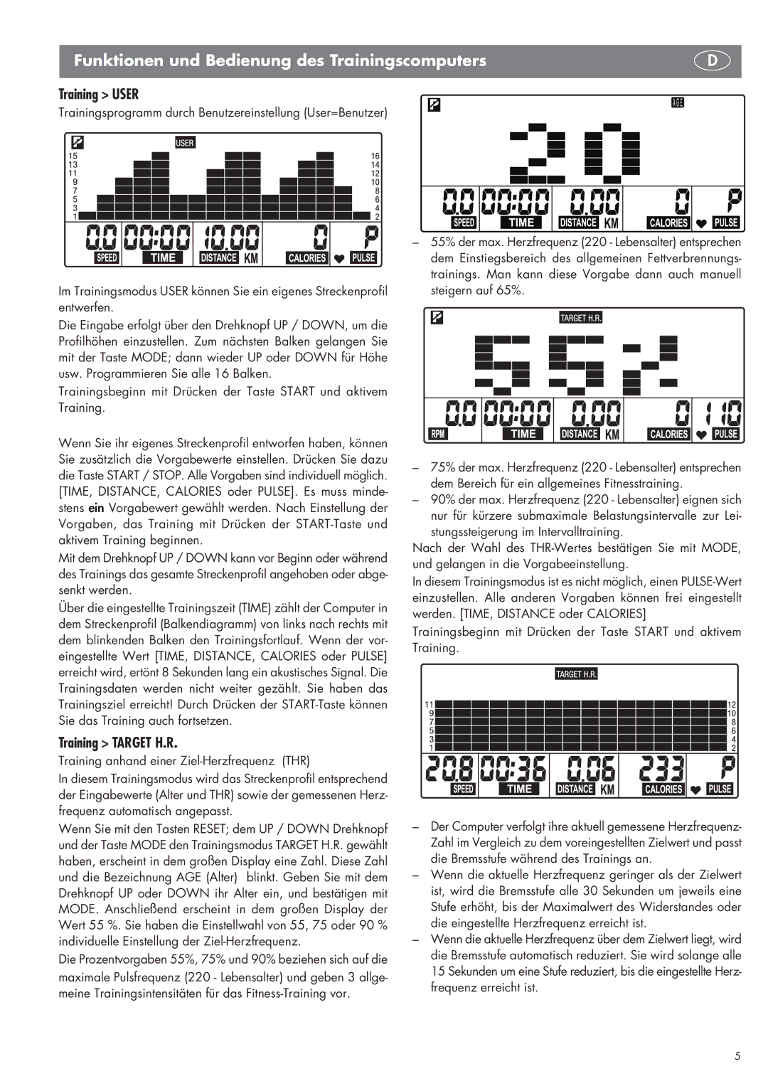 Kettler SM 2855 manual Training User, Training Target H.R 