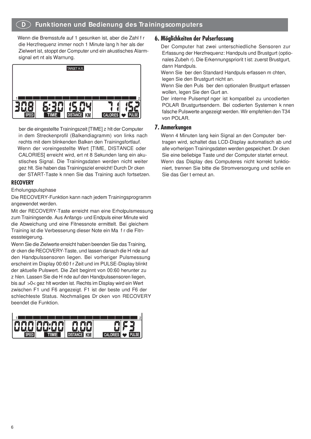 Kettler SM 2855 manual Möglichkeiten der Pulserfassung, Anmerkungen 