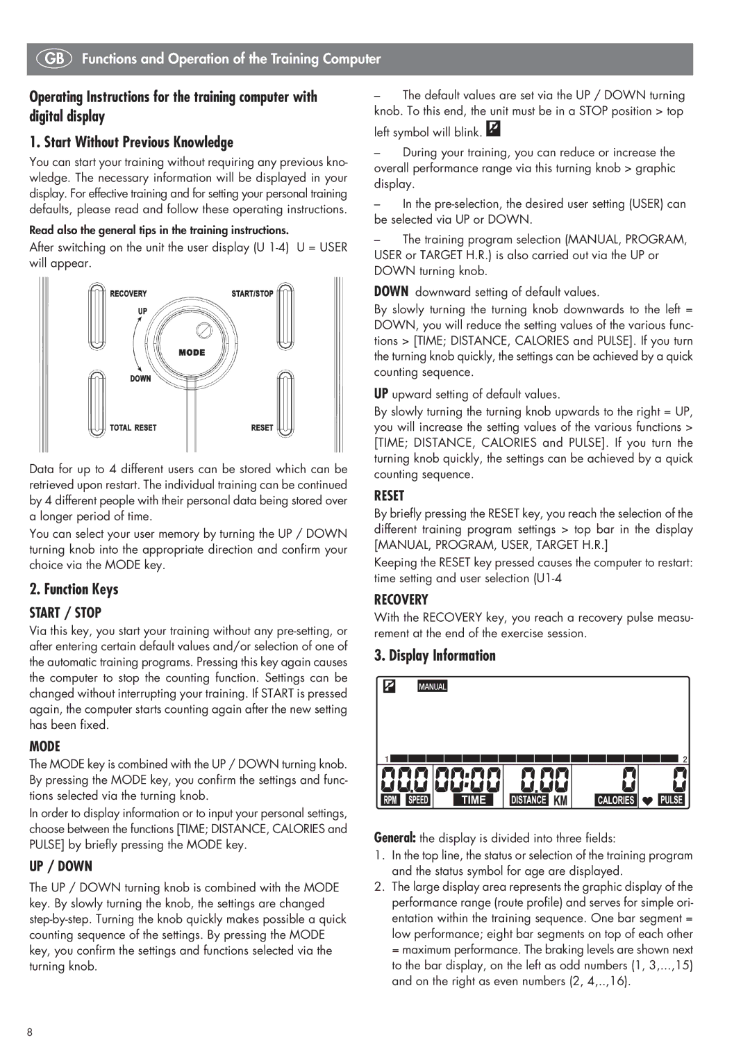 Kettler SM 2855 manual Function Keys, Display Information 