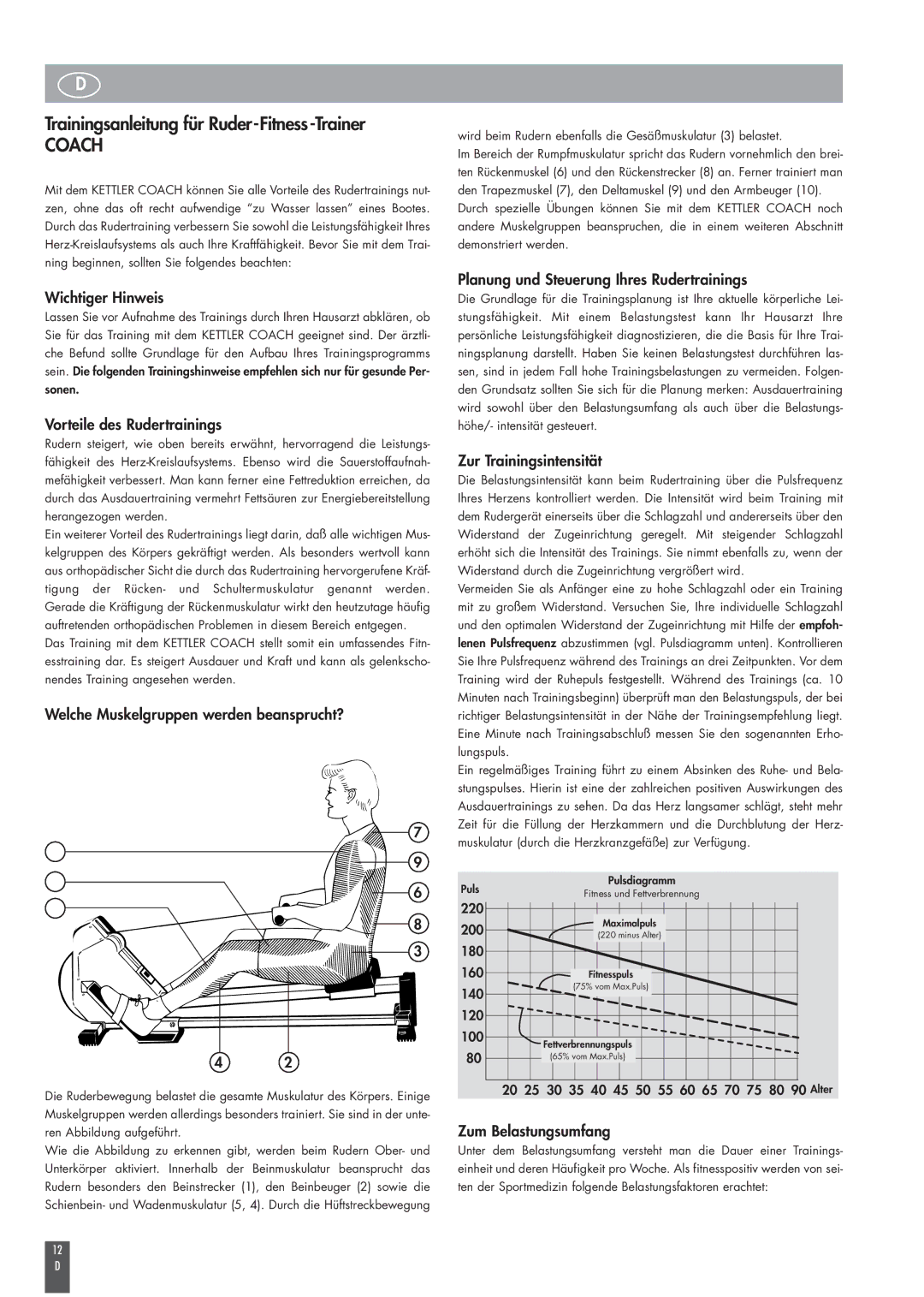 Kettler ST2520-64 operating instructions Trainingsanleitung für Ruder-Fitness-Trainer 