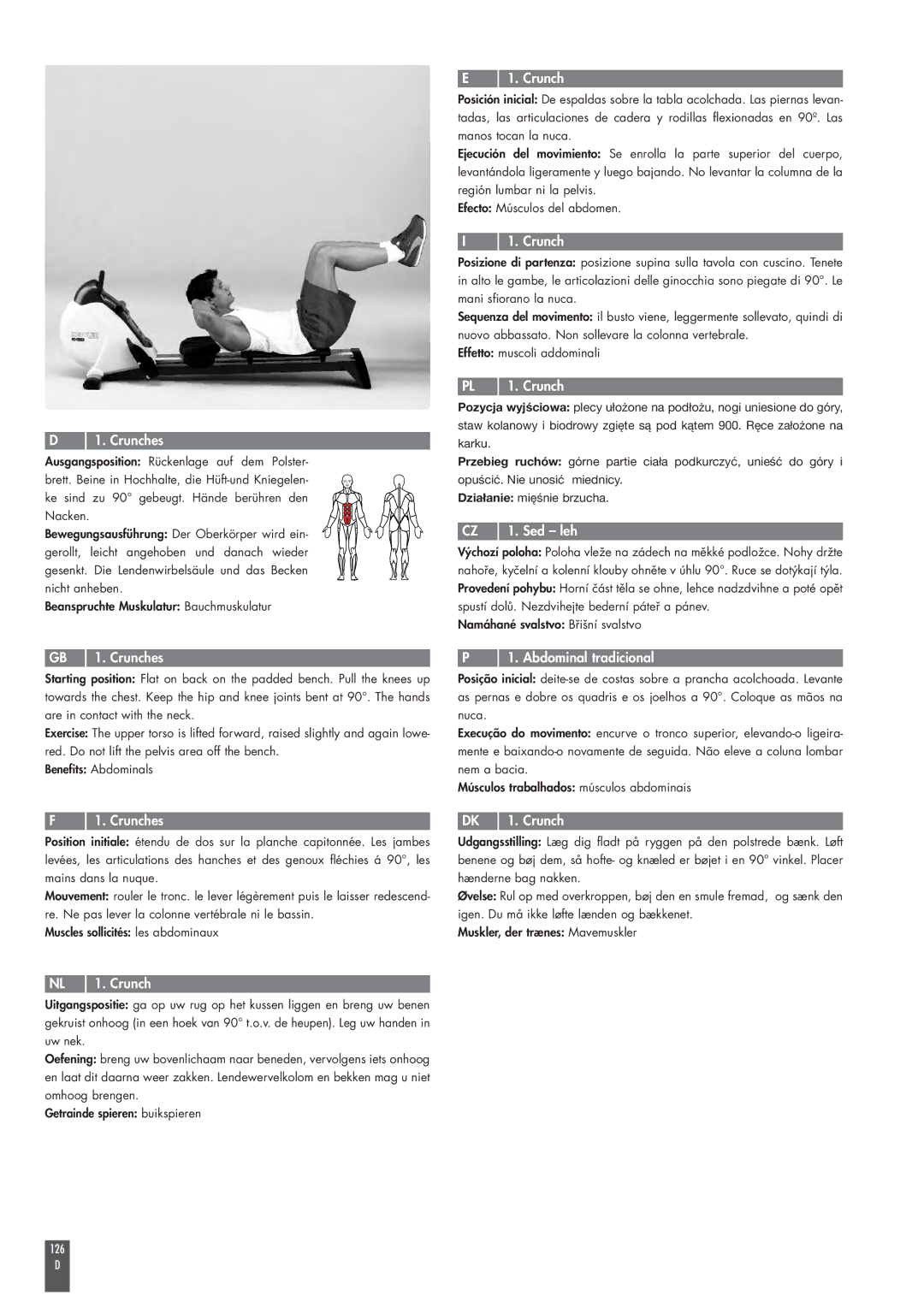 Kettler ST2520-64 operating instructions GB l 1. Crunches, NL l 1. Crunch, CZ l 1. Sed leh, DK l 1. Crunch 