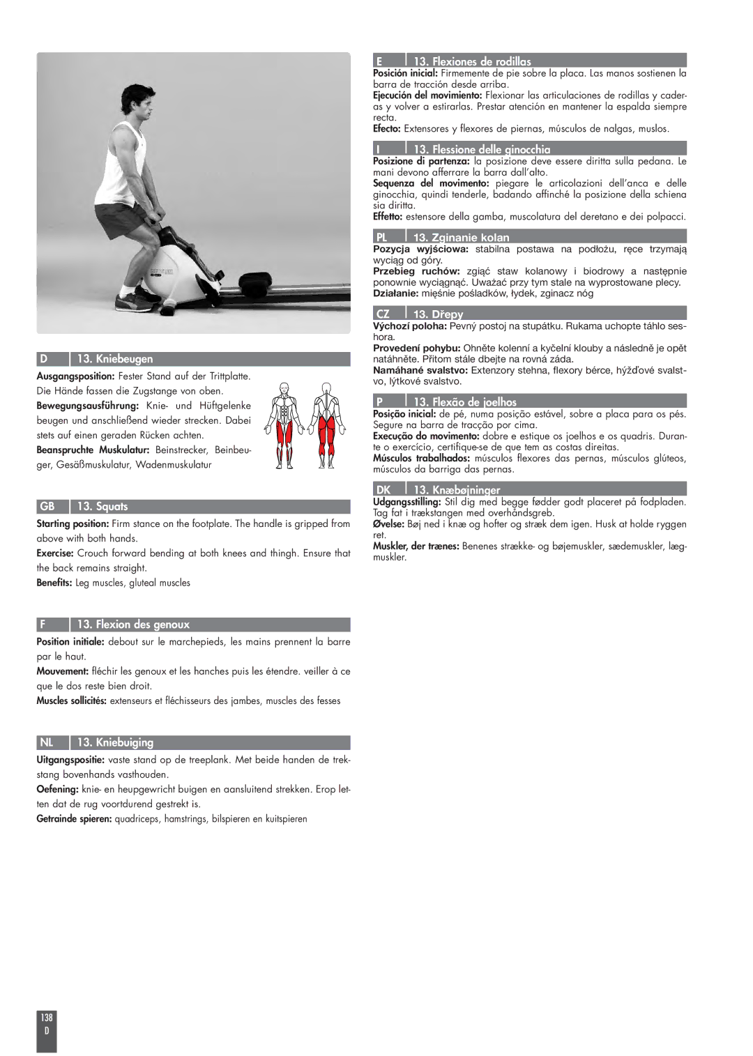Kettler ST2520-64 operating instructions PL l 13. Zginanie kolan, CZ l 13. Dřepy 