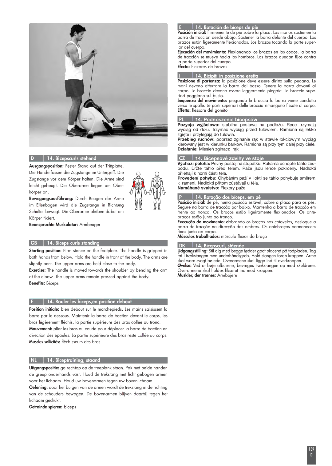 Kettler ST2520-64 operating instructions PL l 14. Podnoszenie bicepsów, CZ l 14. Bicepsové zdvihy ve stoje 