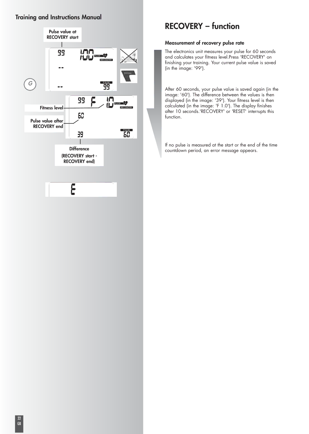 Kettler ST2520-64 operating instructions Recovery function, Measurement of recovery pulse rate 