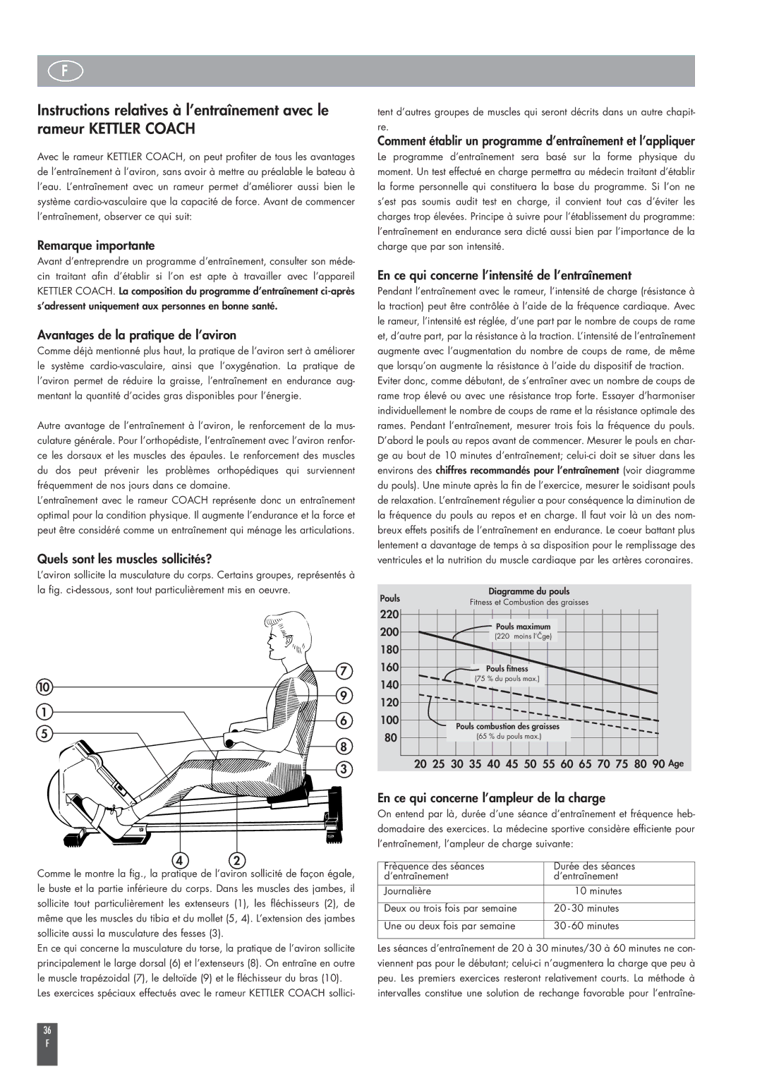 Kettler ST2520-64 Remarque importante, Avantages de la pratique de l’aviron, Quels sont les muscles sollicités? 