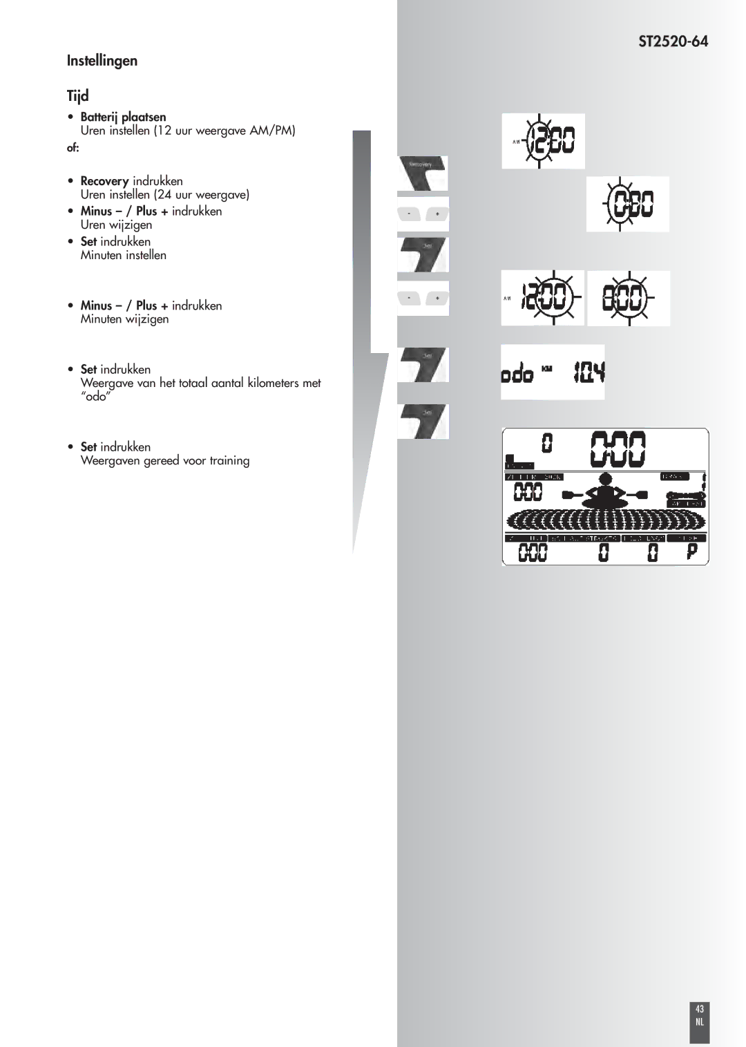 Kettler operating instructions ST2520-64 Instellingen Tijd, 43 NL 