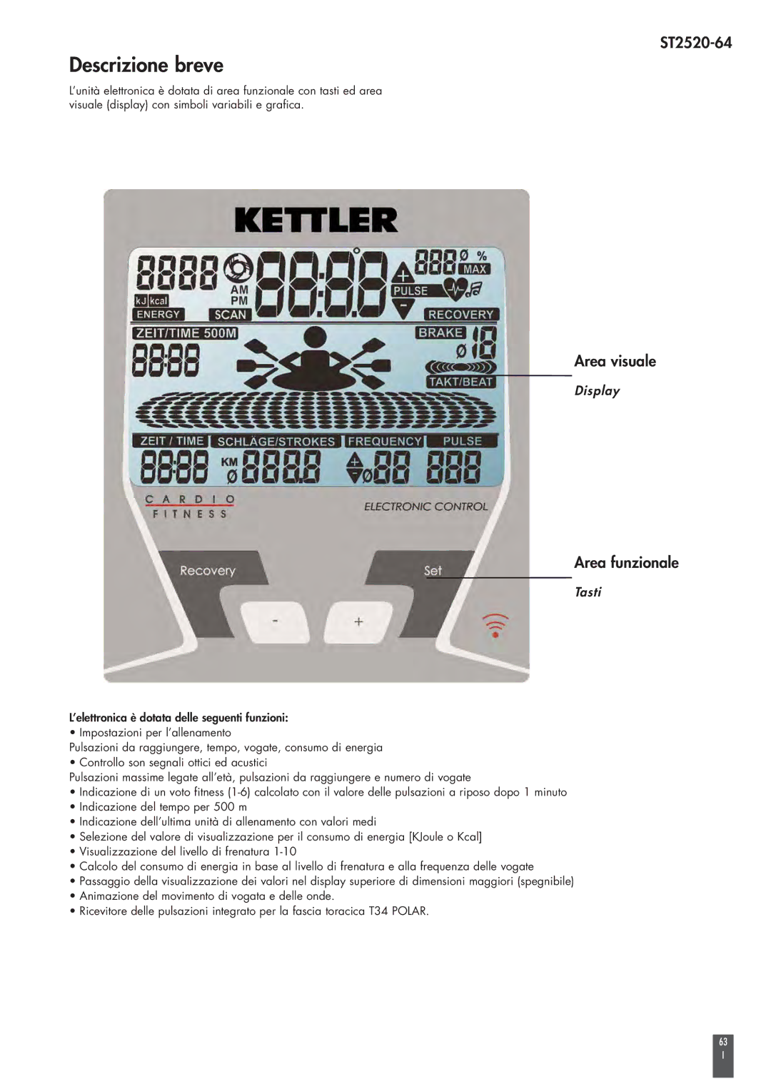 Kettler ST2520-64 operating instructions Descrizione breve, Area visuale, Area funzionale 