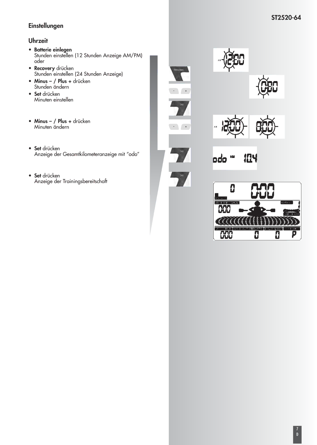 Kettler operating instructions ST2520-64 Einstellungen Uhrzeit 