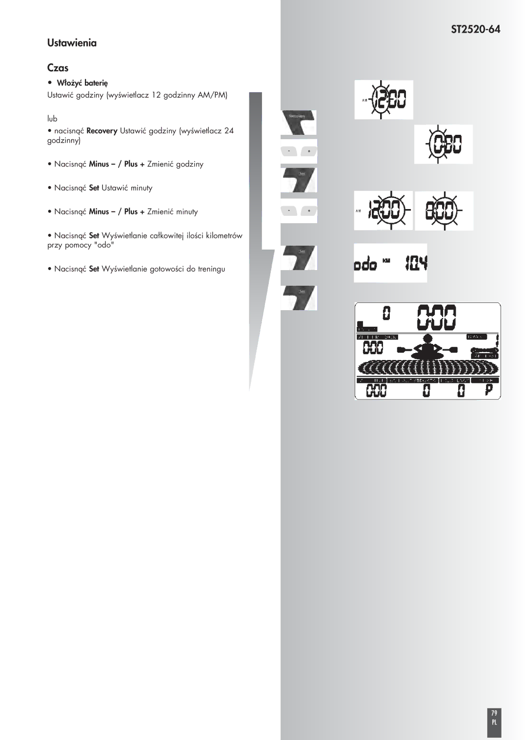 Kettler operating instructions ST2520-64 Ustawienia Czas 