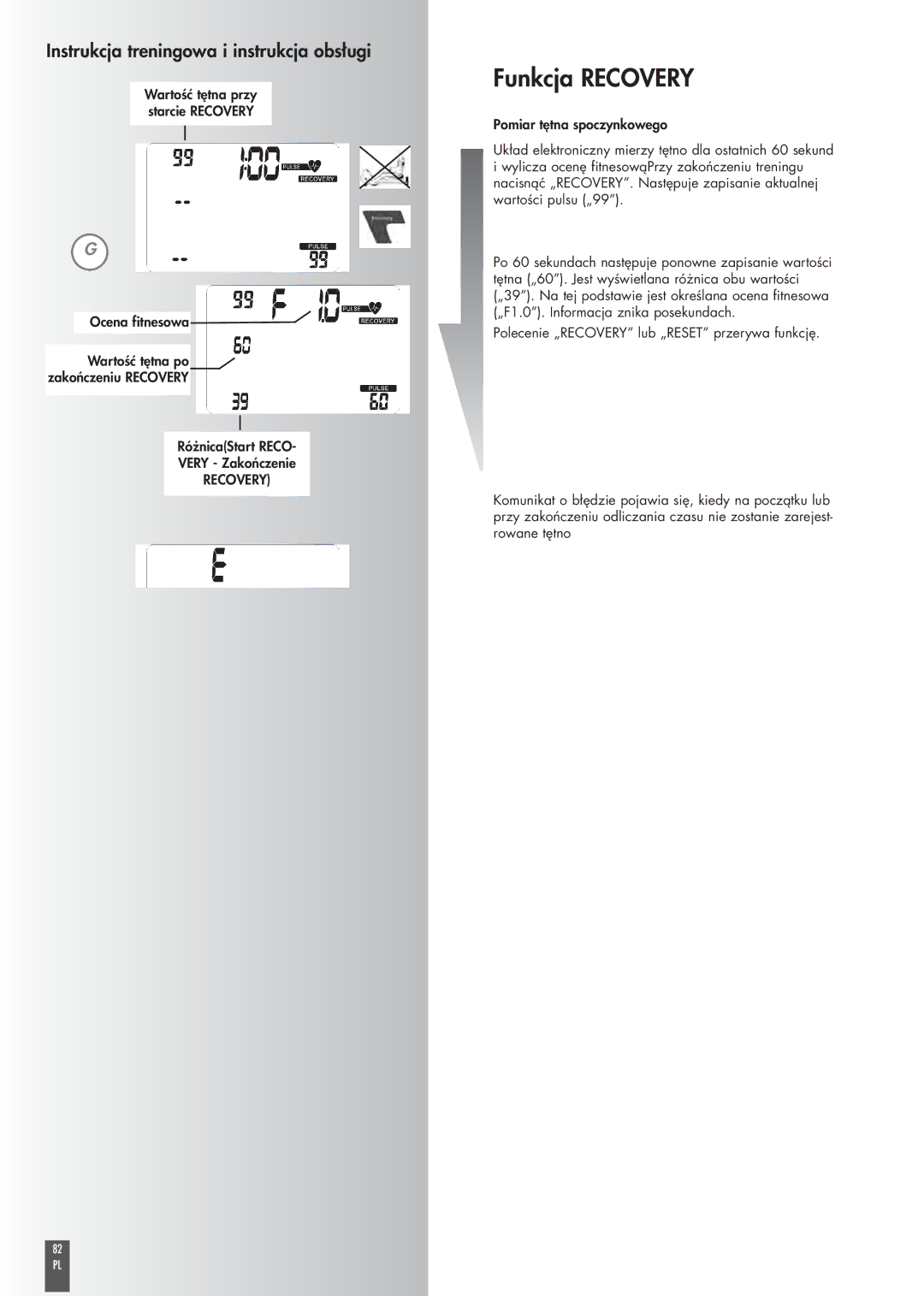 Kettler ST2520-64 operating instructions Funkcja Recovery, Ocena fitnesowa 