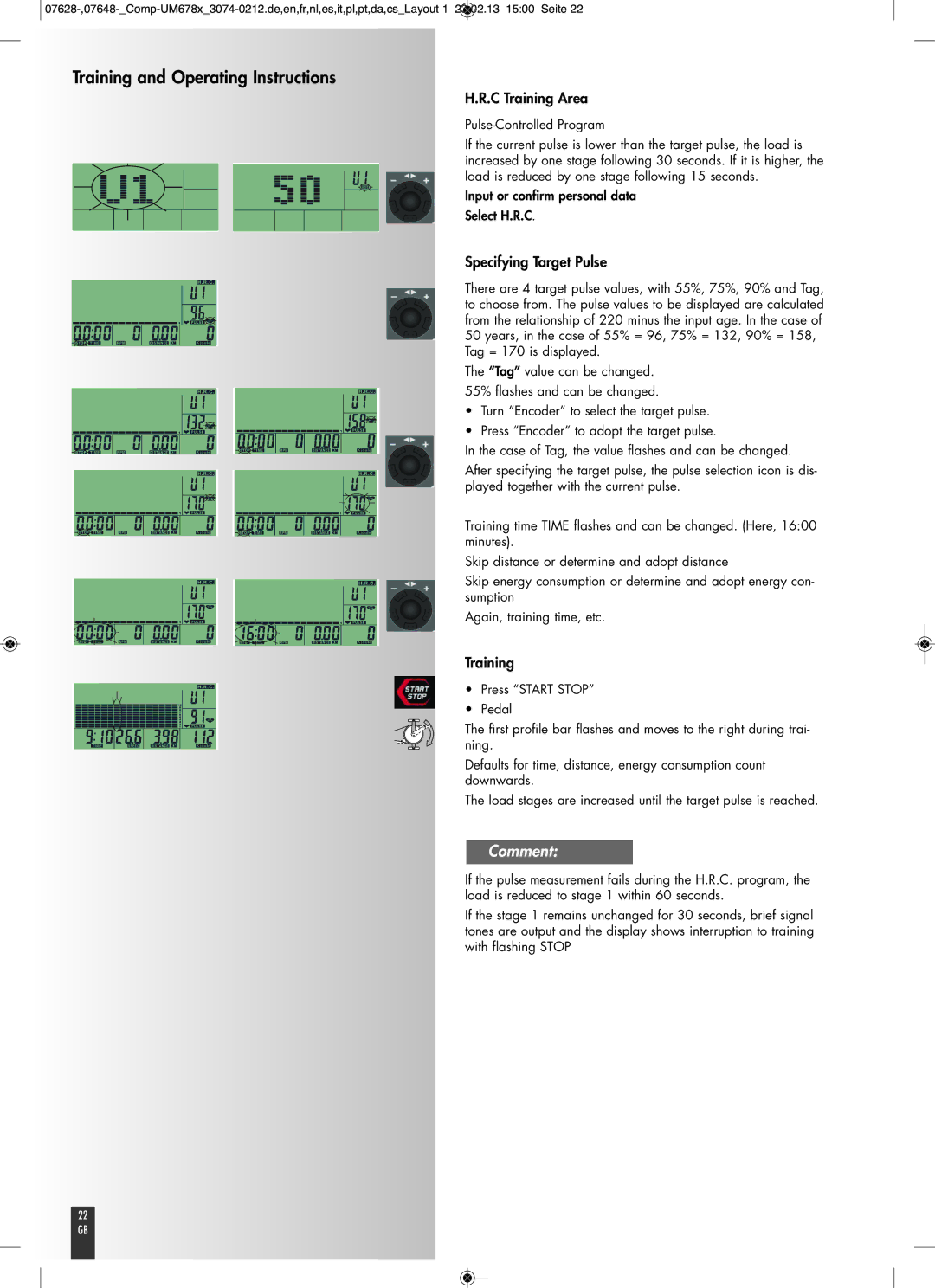 Kettler UM6786, UM6787 manual C Training Area, Specifying Target Pulse 