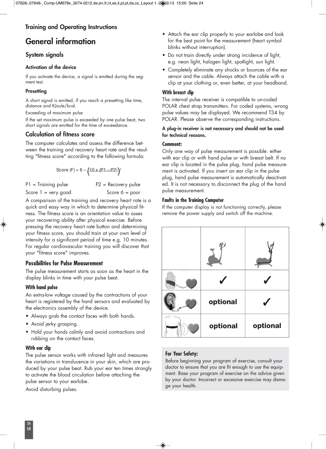 Kettler UM6786, UM6787 manual General information, System signals, Calculation of fitness score 