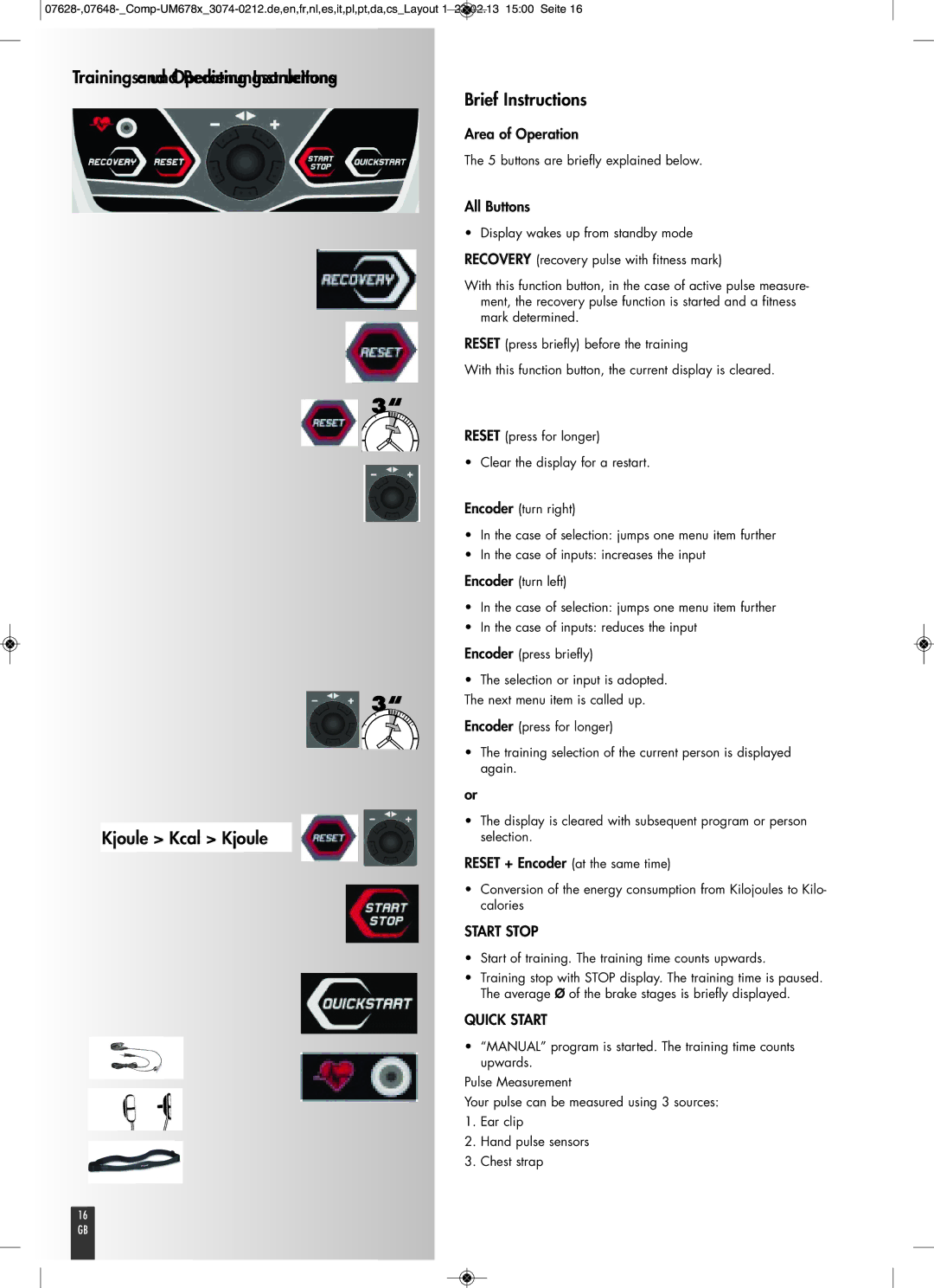 Kettler UM6786, UM6787 manual Kjoule Kcal Kjoule, All Buttons, buttons are briefly explained below 