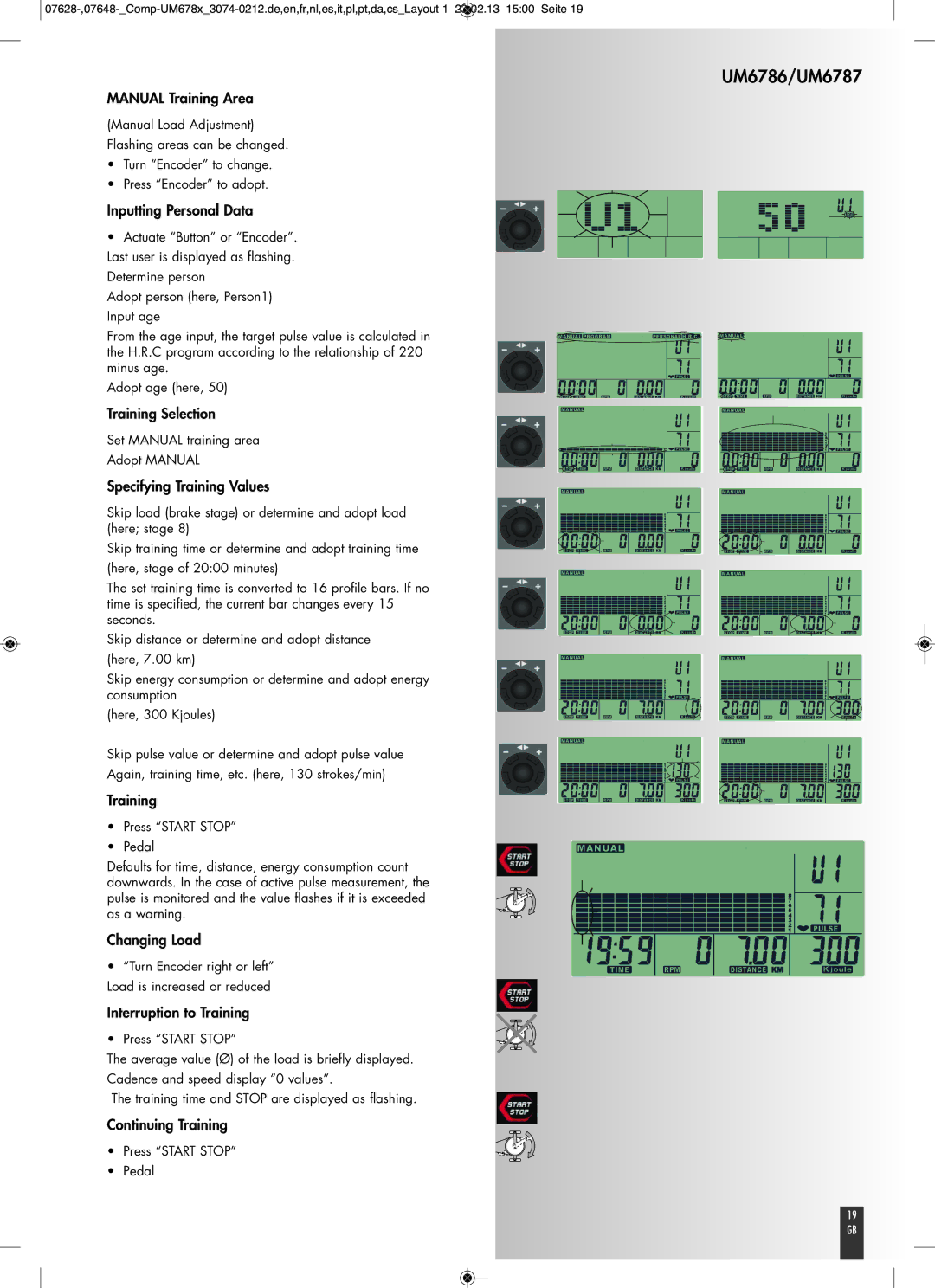 Kettler UM6787, UM6786 manual Inputting Personal Data, Training Selection, Specifying Training Values 