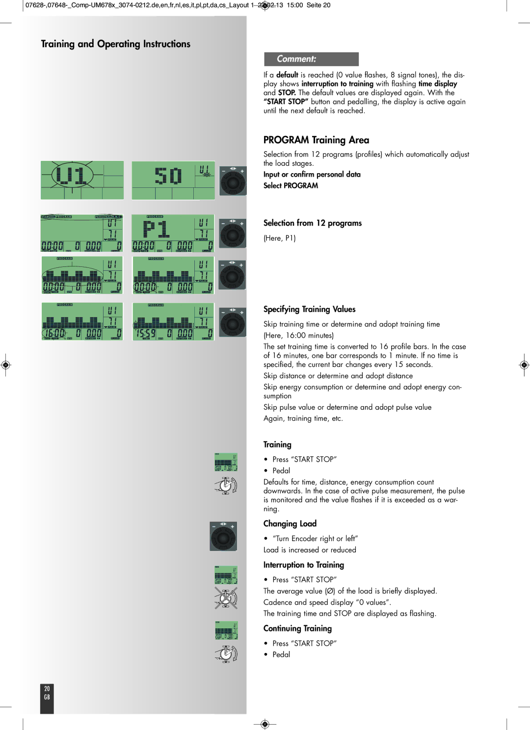 Kettler UM6786, UM6787 manual Program Training Area, Selection from 12 programs, Here, P1 