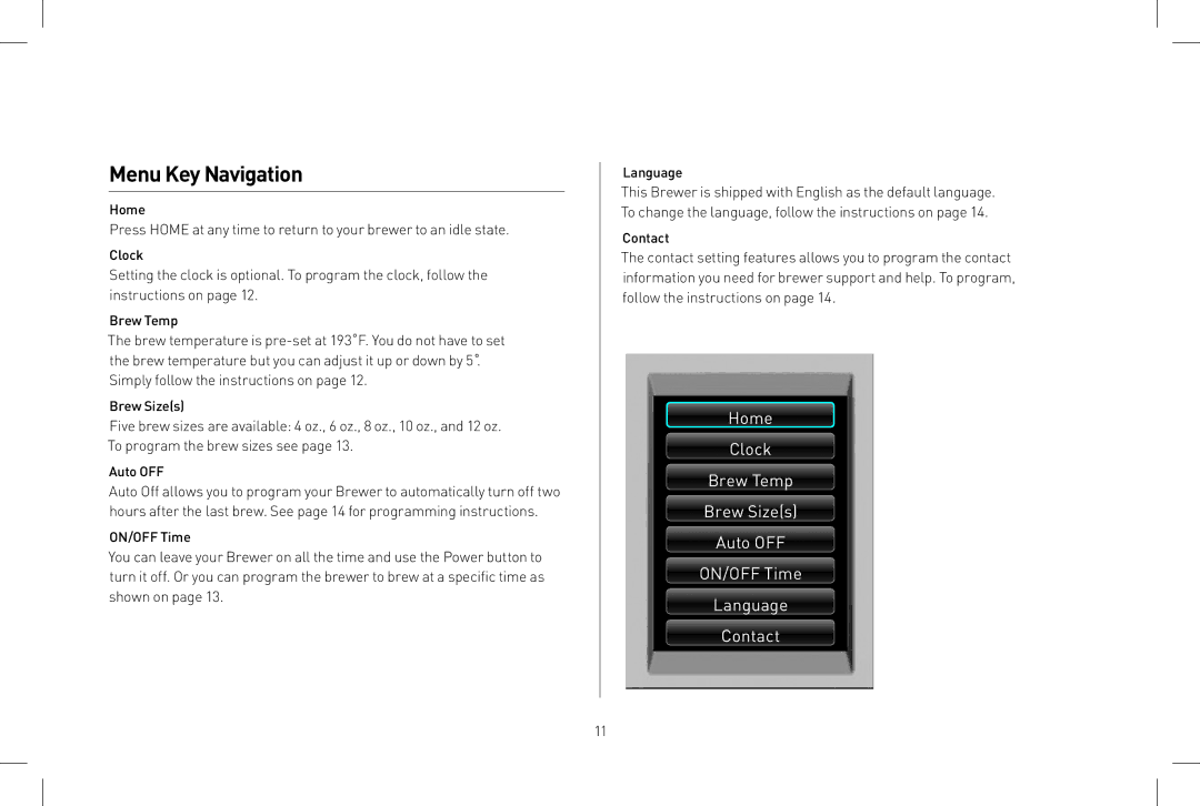 Keurig B150 owner manual Menu Key Navigation, Auto OFF 