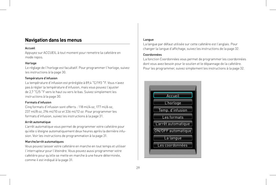 Keurig B150 owner manual Navigation dans les menus, Langue 