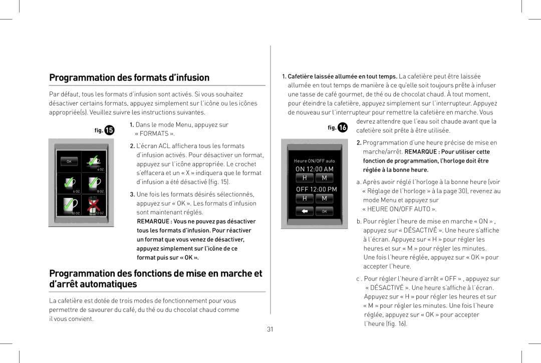 Keurig B150 owner manual Programmation des formats d’infusion, « Formats » 