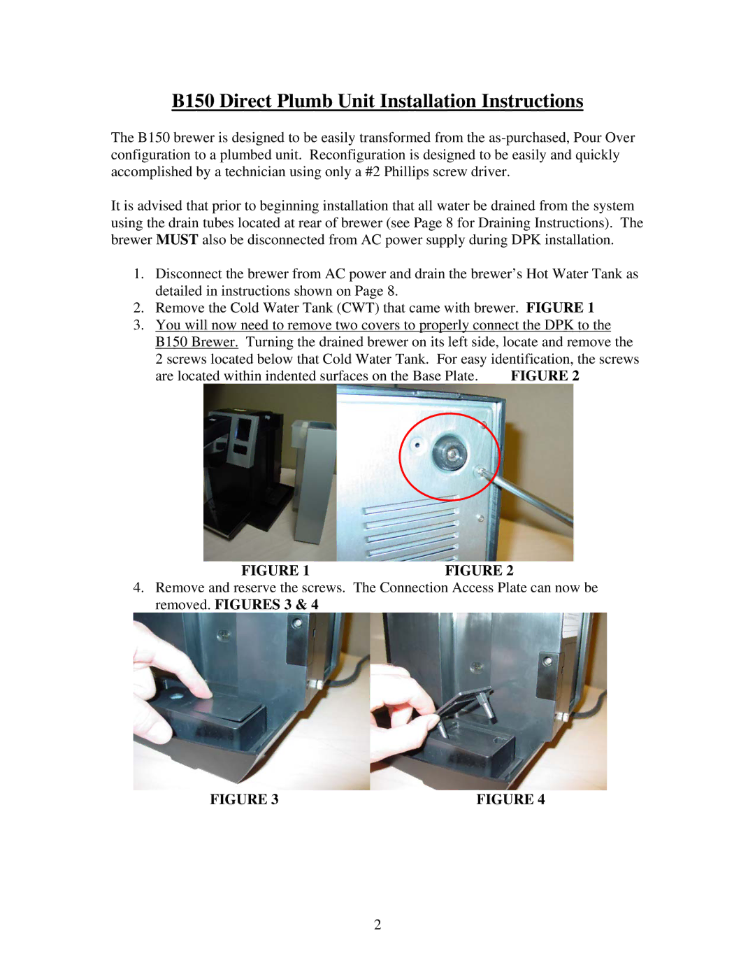 Keurig manual B150 Direct Plumb Unit Installation Instructions 