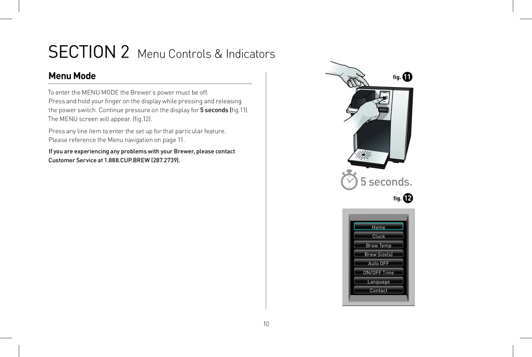 Keurig B150 owner manual Menu Controls & Indicators, seconds, Menu Mode 