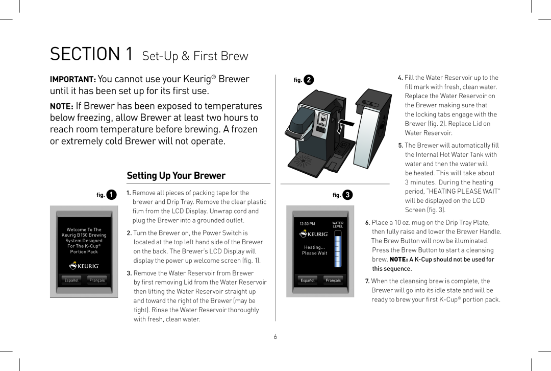 Keurig B150 owner manual Set-Up & First Brew, Setting Up Your Brewer 