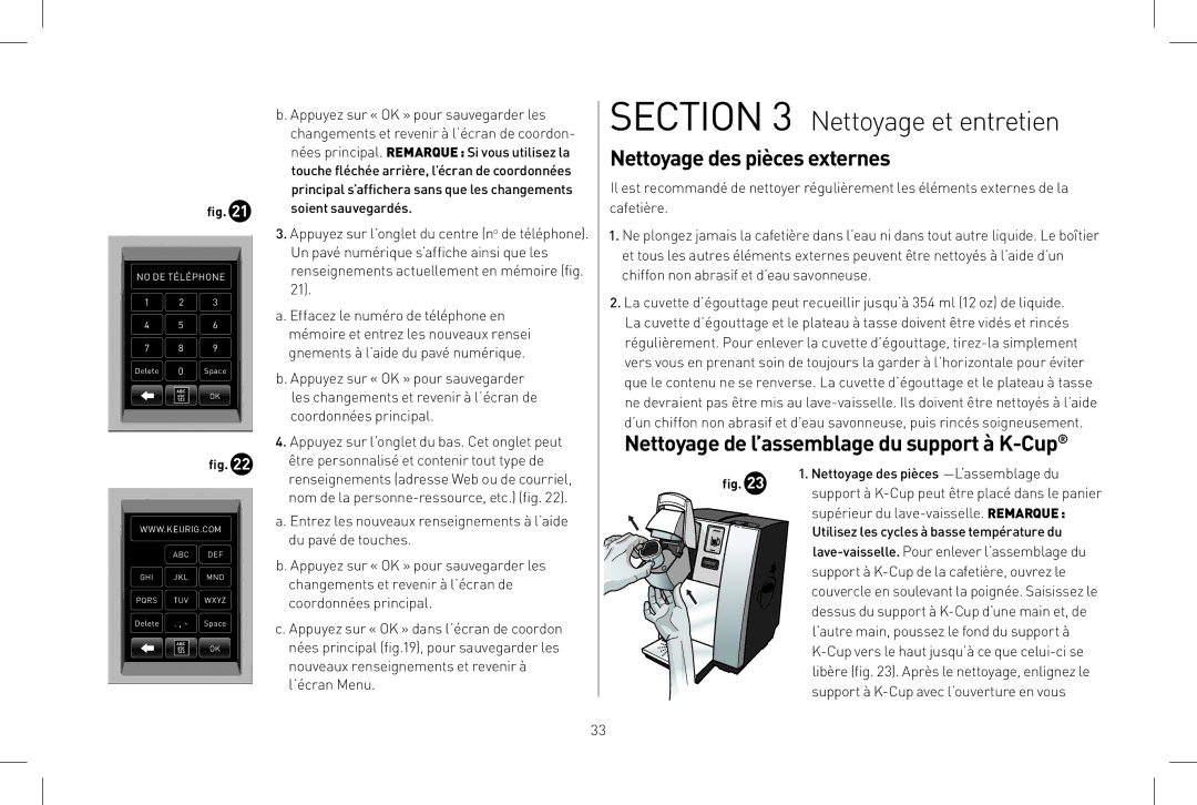 Keurig B155 Nettoyage et entretien, Nettoyage des pièces externes, Nettoyage de l’assemblage du support à K-Cup 