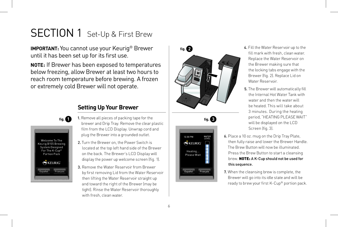 Keurig B155 owner manual Set-Up & First Brew, Setting Up Your Brewer 