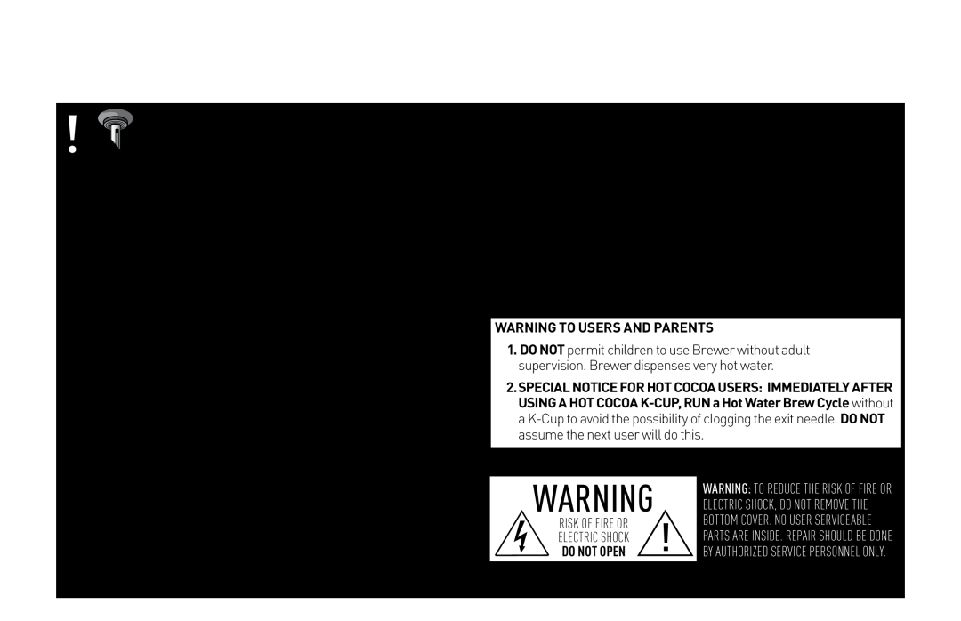 Keurig B31 manual WARNING Keep all plastic bags away from children, Warning To Users And Parents, Do Not Open 