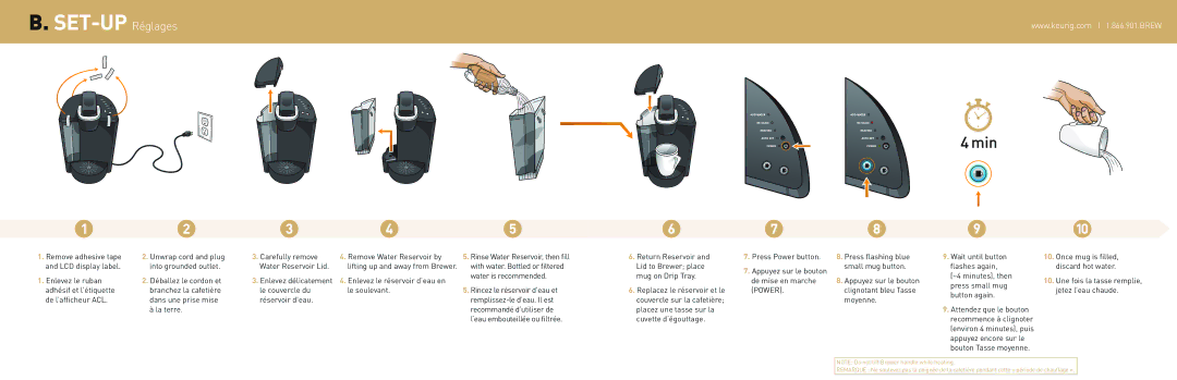 Keurig B40 setup guide SET-UPRéglages 