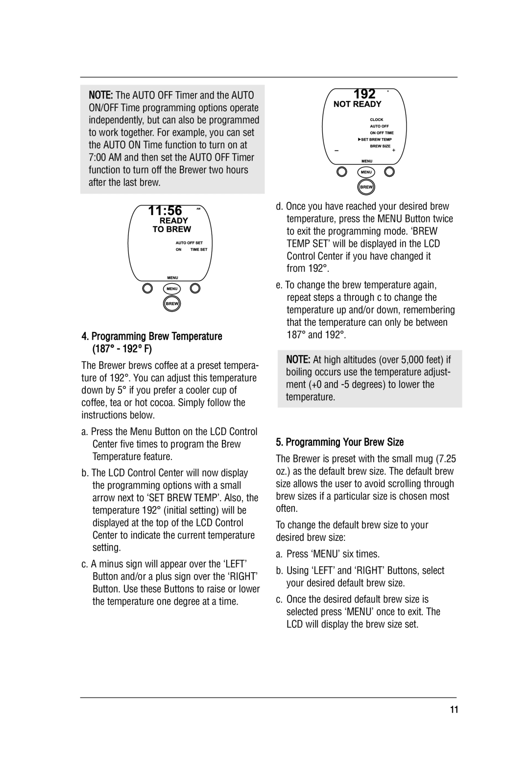 Keurig B70 manual Programming Brew Temperature 187 192º F, Programming Your Brew Size 