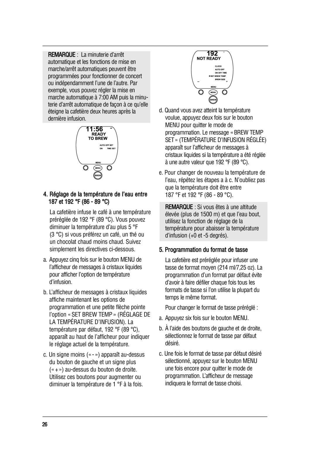 Keurig B70 manual Une autre valeur que 192 F 89 C, Et 192 F 86 89 C, Programmation du format de tasse 