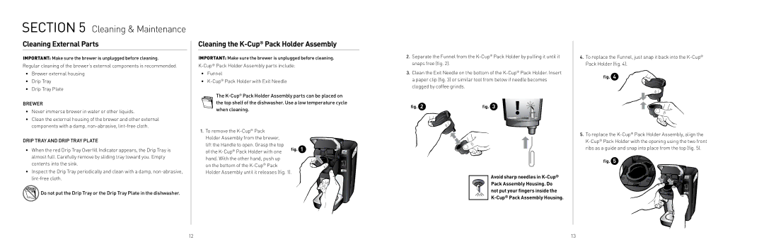 Keurig K10 owner manual Cleaning & Maintenance, Cleaning External Parts, Cleaning the K-CupPack Holder Assembly 