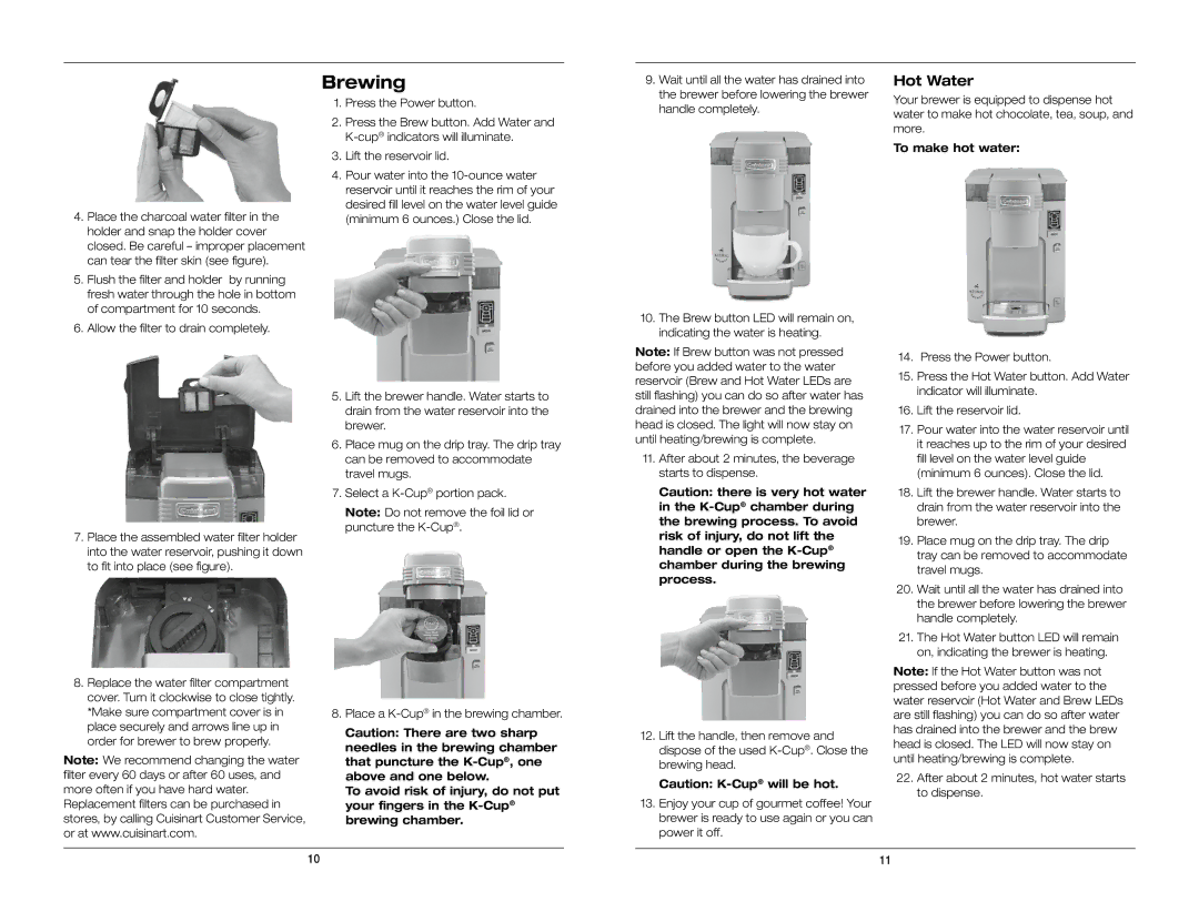 Keurig SS-300C manual Brewing, Hot Water 