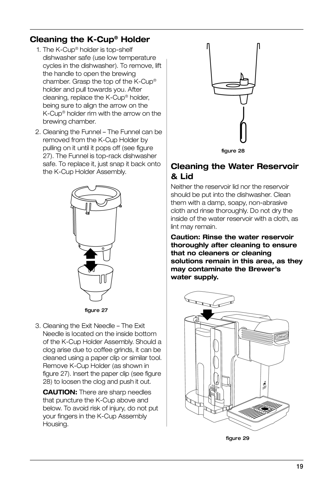 Keurig SS-700BK manual Cleaning the K-CupHolder, Cleaning the Water Reservoir & Lid 